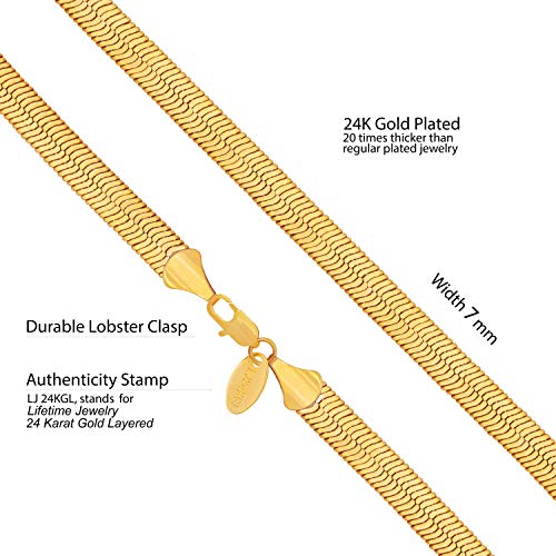 LIFETIME JEWELRY 7mm Flexible Herringbone Chain Necklace 24k Real Gold Plated3