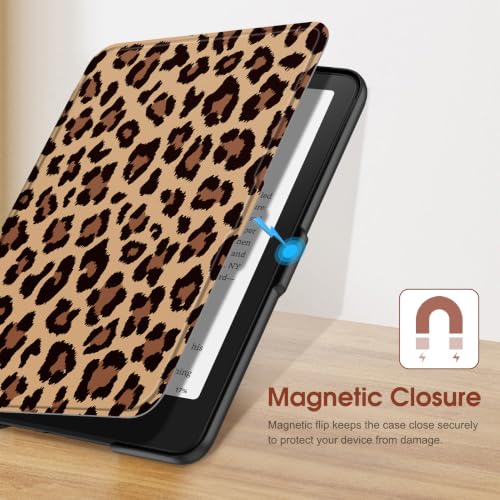 Image of Fintie Slim Case for 7 inch Kindle Paperwhite 12th Gen 2024 & Kindle Colorsoft | Lightweight PU Leather Hard Back Shell Cover, Magnetic Closure, Auto Wake /Sleep, for Kindle Paperwhite 2024, Brown Leopard