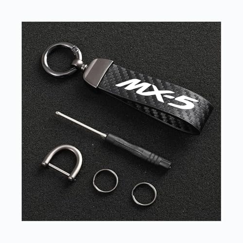 Carbon Fiber Leather Car Keychain for Mazda MX-5 MX 5 MX5 360°Rotatable Swivel Anti-Lost D Keyring Car Refit Accessories,Black-12.5CM