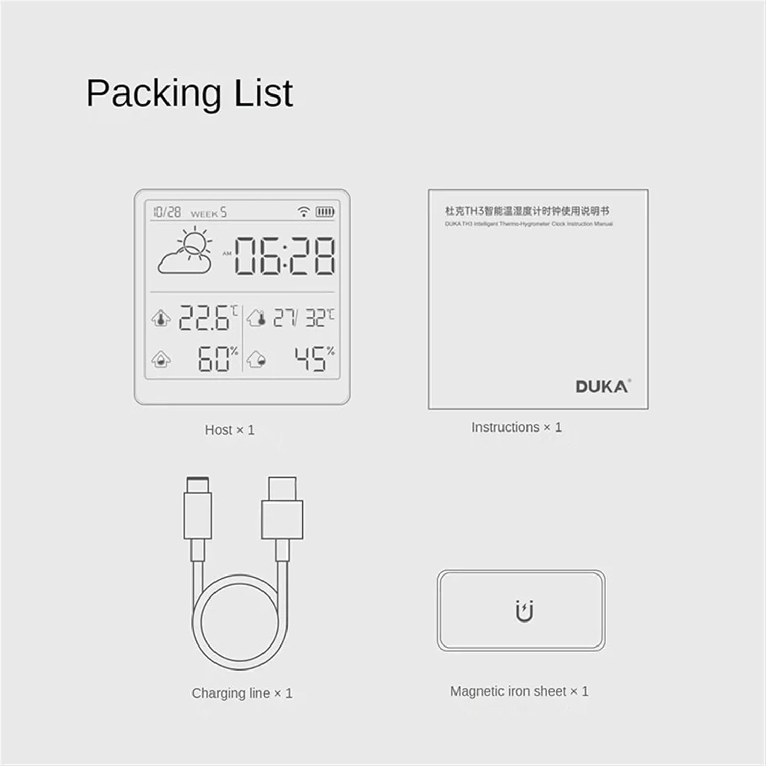 Weather Station Electronic Temperature Humidity Sensor Smart Electric Digital Hygrometer Thermometer Clocks Weather Station Mini,Grijs-1
