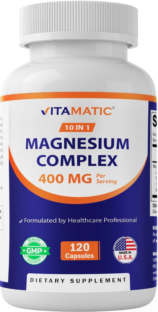 Vitamatic Suplemento de Magnésio, 400 mg de magnésio elementar em 10 formas, 120 cápsulas