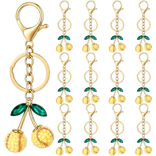 Nosiny 12 Pack Softball Cherry Keychains Cute Softball Keychain Set Cherry Party Favors Sports Team Gifts Softball Player Accessories Key Ring for Bags Backpack Team Party Favors(Softball)
