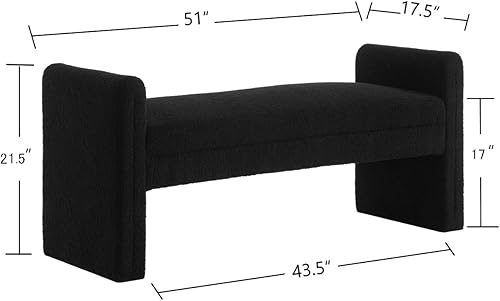 Miniatura 2 de 24KF Banco de cama tapizado moderno cubierto con tela de peluche suave Boucle, precioso banco de entrada otomano con reposabrazos, 5062-negro Banco