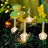 Christmas Traditional Bubble Light and Stringer 2 Pack Set: 7 Clear Bulbs with Golden Glitter for Christmas Tree Holiday Lighting, C7/E12 Candelabra Base, 2 Pack-14 Lights in Total - Green Wire
