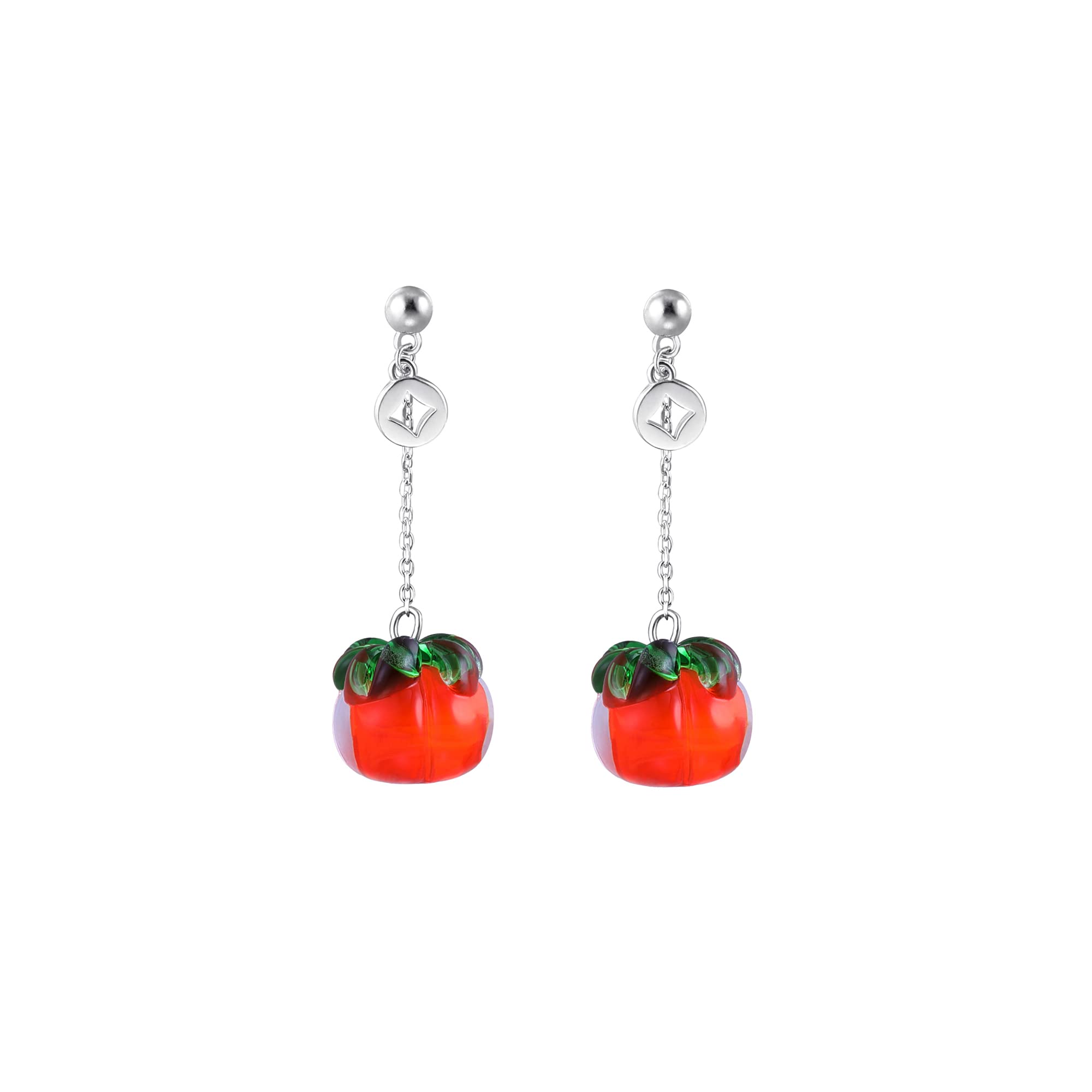 SLUYNZ 925 Sterling Silver Halloween Earrings Tomato Crystal Dangle Earrings Chain for Women Teen Girls Happiness Dangling Earrings