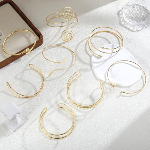 8 Pcs Upper Arm Cuff Jewelry for Women Gold Silver Minimalist Arm Cuffs Bangle Band Armlet Adjustable Coil Armband Bracelet Set Jewelry2