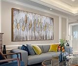Acocifi Large Framed Canvas Wall Art Aesthetic Bedroom Painting Abstract Gold Leaf Textured Artwork Vintage Grey Brown Boho Picture for Living Room Bathroom Farm Office Home Decor 40'x20'