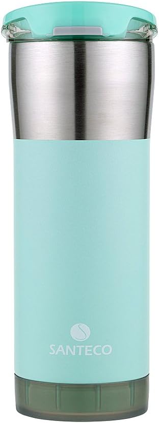 SANTECO BPA-Free Coffee Mug with Unsealed Lid,Double Walled Vacuum Insulated Stainless Steel Tumbler,20oz,Mint
