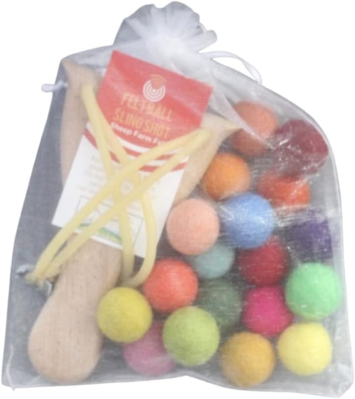 Classic Wooden slingshot with Wool Felt Ball Ammo