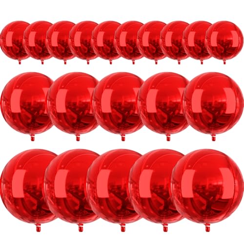 Image of PartyWoo Red Large Round Giant Foil 4D Balloons 20pcs Different Sizes | 22 15 10 Inch for Graduation Birthday Anniversary Casino Baby Shower Wedding Bridal Shower Gender Reveal Party Decorations
