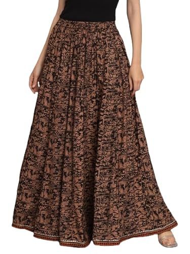 Women Ethnic Wear Gota Lacs Work Gota Lacs Work Printed Flared Full Length Long Skirt- Brown