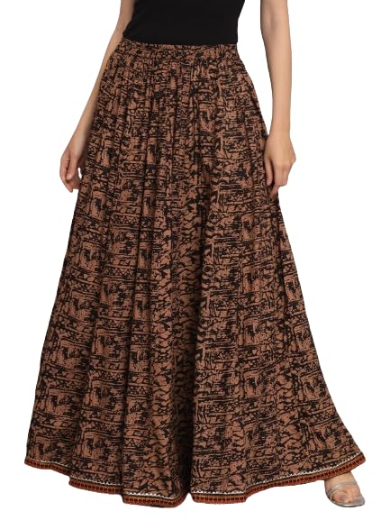 Women Ethnic Wear Gota Lacs Work Gota Lacs Work Printed Flared Full Length Long Skirt- Brown