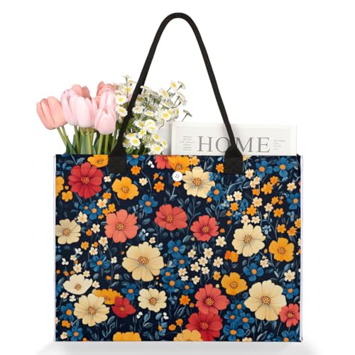 Brightly Colored Flowers Tote Bag for Women Large Beach Bag Reusable Tote Bags for Work Travel Beach Shopping3