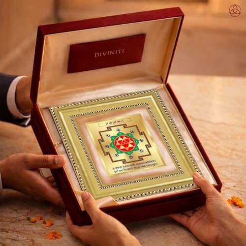 Image of DIVINITI Siddh Energised Durga Yantra | 24k Gold Plated Foil Powerful Protection Vastu Frame for Home, Office & Puja Room | Spiritual Yantra for Positive Energy, Protection & Prosperity (12 X 11 CM)