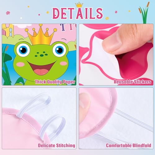 Image of WERNNSAI Valentines Party Game - Pin The Kiss On The Frog Valentines Day Party Games Valentine Frog Pin Game for Classroom Family School Activities 21'' x 28 inch Poster with 24 PCS Stickers
