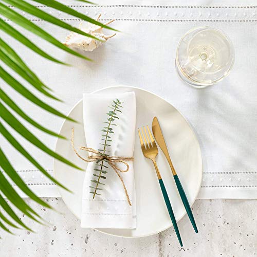 O'lucio Linen Table Runner - White 14 X 90 Inch - Classic Hemstitch Table Runners With Embroidered Swiss Dot For Rustic Farmhouse Dining Decor - Natural Fabric, French Flax #TOP7