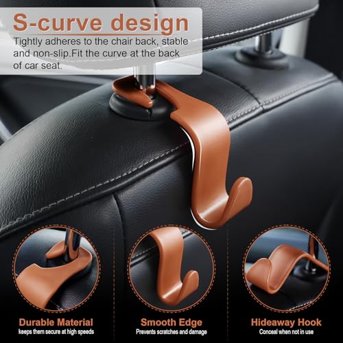 Image of LivTee Car Seat Headrest Hook, Auto Seat Hook Hangers Organizer Interior Accessories for Purse Coats Umbrellas Grocery Bags Handbag, 4-Pack - Blown