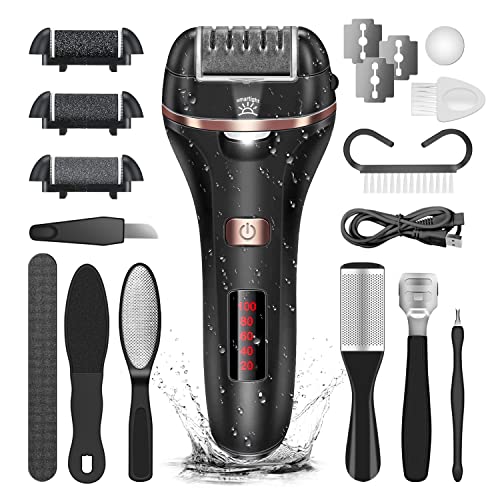 Electric Foot File Callus Remover, Rechargeable Callus Remover Pedicure Tools with 3 Roller Head&2 Speed, Battery Display, Foot Care Pedicure Kit for Dead Skin and Calluses