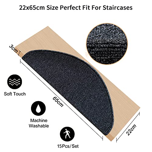image for Qingbei Rina Stair Treads Carpet Non Slip,15 Packs|22 x 65cm Stair Pad