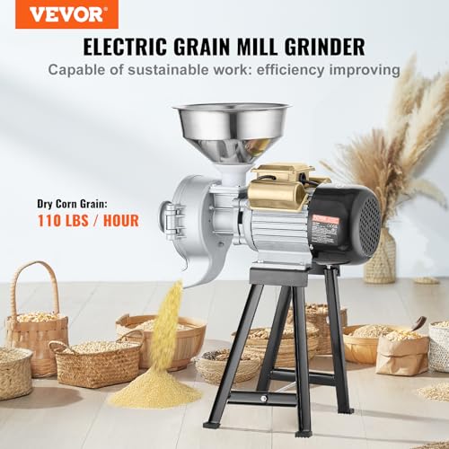 Image of VEVOR Electric Grain Mill Grinder, 3000W Spice Grinders, Commercial Corn Mill with Funnel, Thickness Adjustable Powder Machine, Heavy Duty Feed Flour Cereal Mill Wheat Grinders, Dry & Wet Grinder