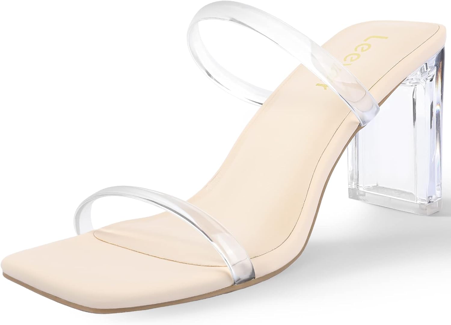 Leevar square toe heels sandals - white/black nude two-strap low heels