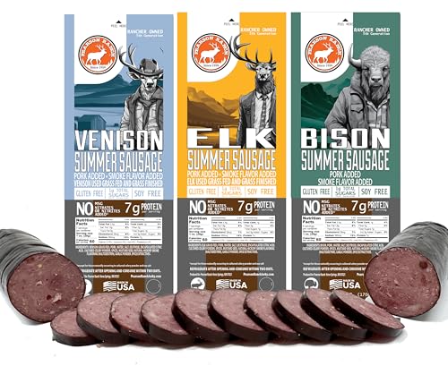 PEARSON RANCH Wild Game Meat Summer Sausage Sampler Pack of 3 -...