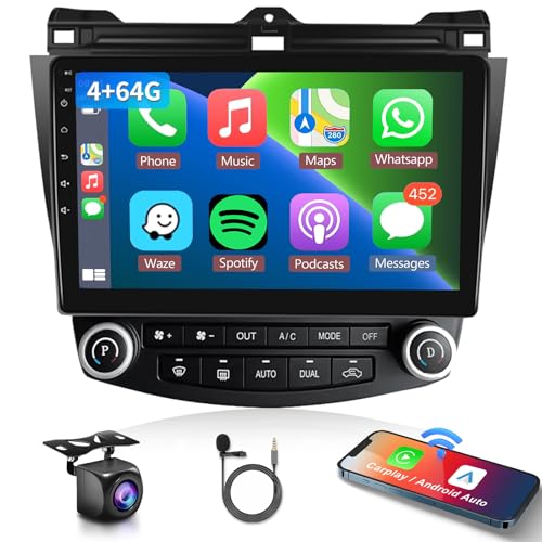 Image of 4G+64G Car Radio Stereo for Honda Accord 2003-2007, Wireless CarPlay Android Auto 10.1 Inch IPS Touch Screen Android 15 GPS Head Unit WiFi Bluetooth DSP Audio USB Dual Mic HD Rear Camera