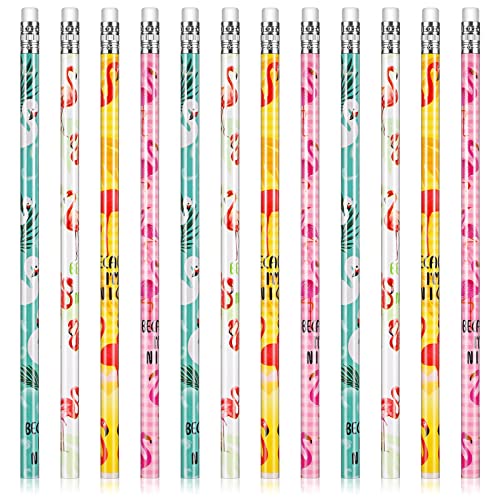 36 Pcs Flamingo Pencils with Eraser Tops Assorted Cute Pencils Wooden Pencils for Kids Summer Pencils Flamingo Stationery Supplies for Students, Teachers, Flamingo Party Favors for Kids