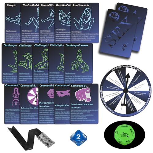 Rosafinal Sex Games for Adults - 42 Sex Cards with Sex Position Command Challenges - Includes Sex Dice Blindfold Spin Wheel Sex Position Cards Game Adult Sex Games Sex Card Game for Dating