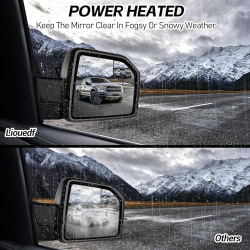 Right Passenger Side Door Mirror Fits 2015-2021 F150 Mirror with Blind Spot Glass Power Adjustable and Heated Glass LED Turn Signal Ligh, Puddle Lights, Width Light, Manual Folding (11Pins) by Liouedf - Used condition - Image 3
