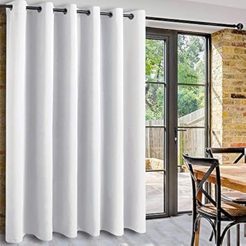 Image of DWCN White Room Divider Curtain for Extral Wide Windows -Blackout Total Privacy Divider for Patio Door, Share Bedroom Office Space, 1 Grommet Curtain Panel, 8.3ft Wide x 7ft Tall, Greyish White