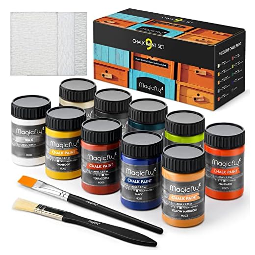Magicfly 15 Pcs Chalk Furniture Paint Set, 9 Colors Ultra Matte Finish Acrylic Craft Paint Set (60 ml/2 oz) with Liquid Wax, 2 Brushes, 3 Sandpapers, Chalk Paint for Furniture, Crafts, Rustic Colors
