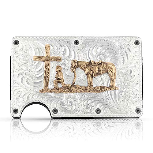 Montana Silversmiths Western Themed Credit Card and Cash Case (Praying Cowboy - Silver Finish)