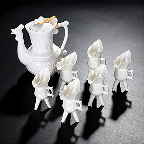 Juego de vino de cerámica Flagon, copa de vino blanco, celadón, taza antigua, trípode, copa de vino, dispensador de vino regalo (Color: A) (C)