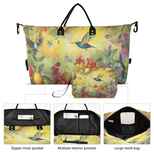 Large Travel Duffel Bag, Vintage Humming Bird Sports Tote Gym Bag, Shoulder Weekender Overnight Bag for Women Men, Carry On Luggage with Toiletry Bags2