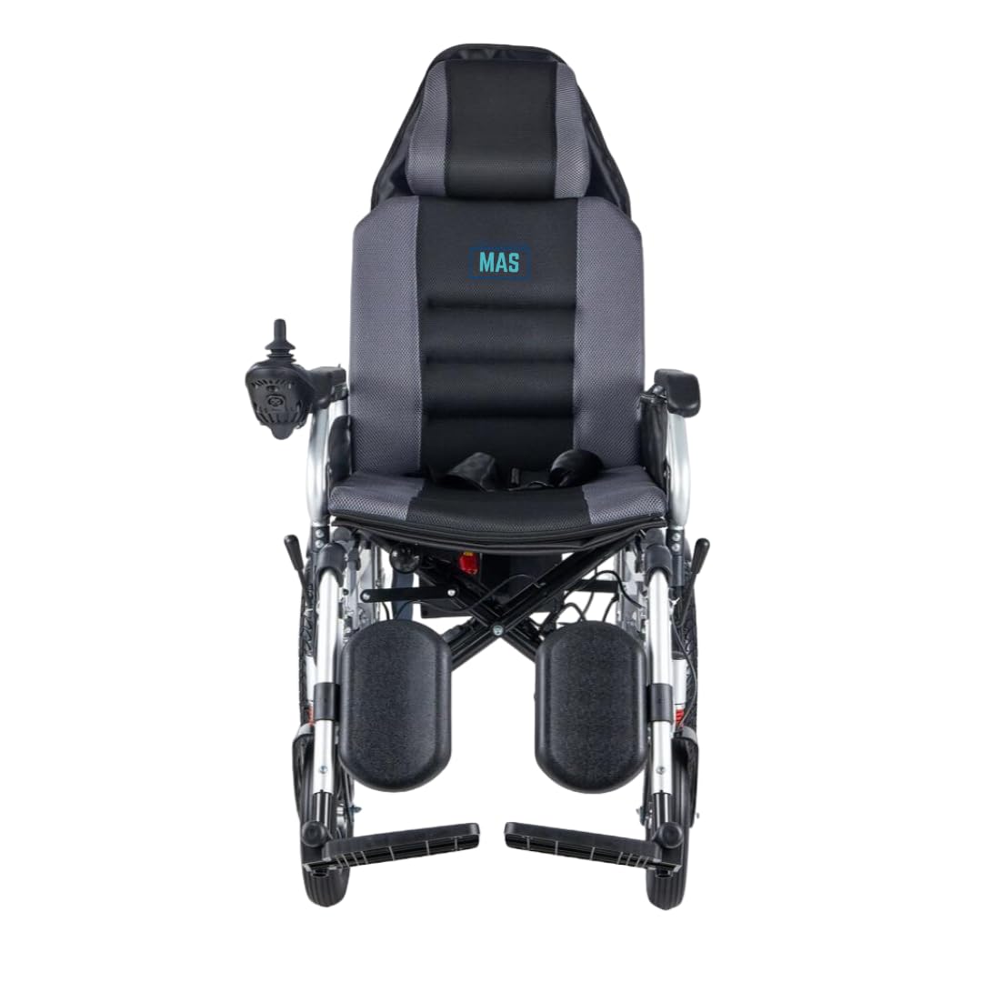 Silla de Ruedas electrica Reclinable con Reposacabezas, Silla de Ruedas Electrica Plegable Ligera Adultos, MAS Mobility Aid Social, Marca Española, Silla de ruedas eléctrica con amortiguadores, 25 Km