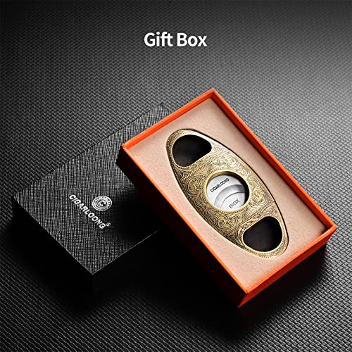 CIGARLOONG Cigar Cutter Stainless Steel Bronze Engraved Double Cut Blade (Color:Silver1)