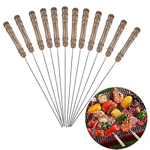 ZMOXY Skewers Barbecue Series with Wooden Handles Stick Outdoor Camping Barbecue Cooking Tools outings Needle ?12 in 1 Set?