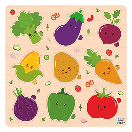 Image of Webby Wooden Vegetables Montessori Educational Pre-School Puzzle Board Toy For Boys And Girls, Kid