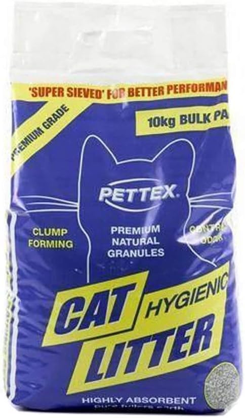 Pettex Premium Cat Litter 10kg - Biodegradable, Highly Absorbent, No Mess | Grey Natural Granules, Clump-Forming, Controls Odor | Hygienic Kitty Litter for Cats