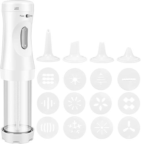 Prensa eléctrica para galletas con 12 discos y 4 puntas para apretar fácilmente, apta para lavavajillas, kit de horneado para hacer galletas