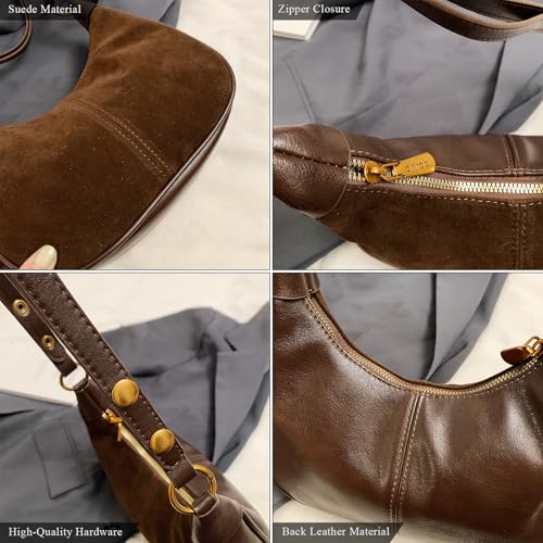 Image of Suede Bags for Women Trendy Suede Purses Hobo Half Moon Crossbody Bag