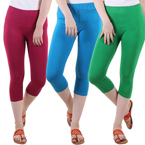 Image of DIAZ Women's Super Combed Cotton Elastane Stretch Slim Fit Printed Capri -Pack of 3