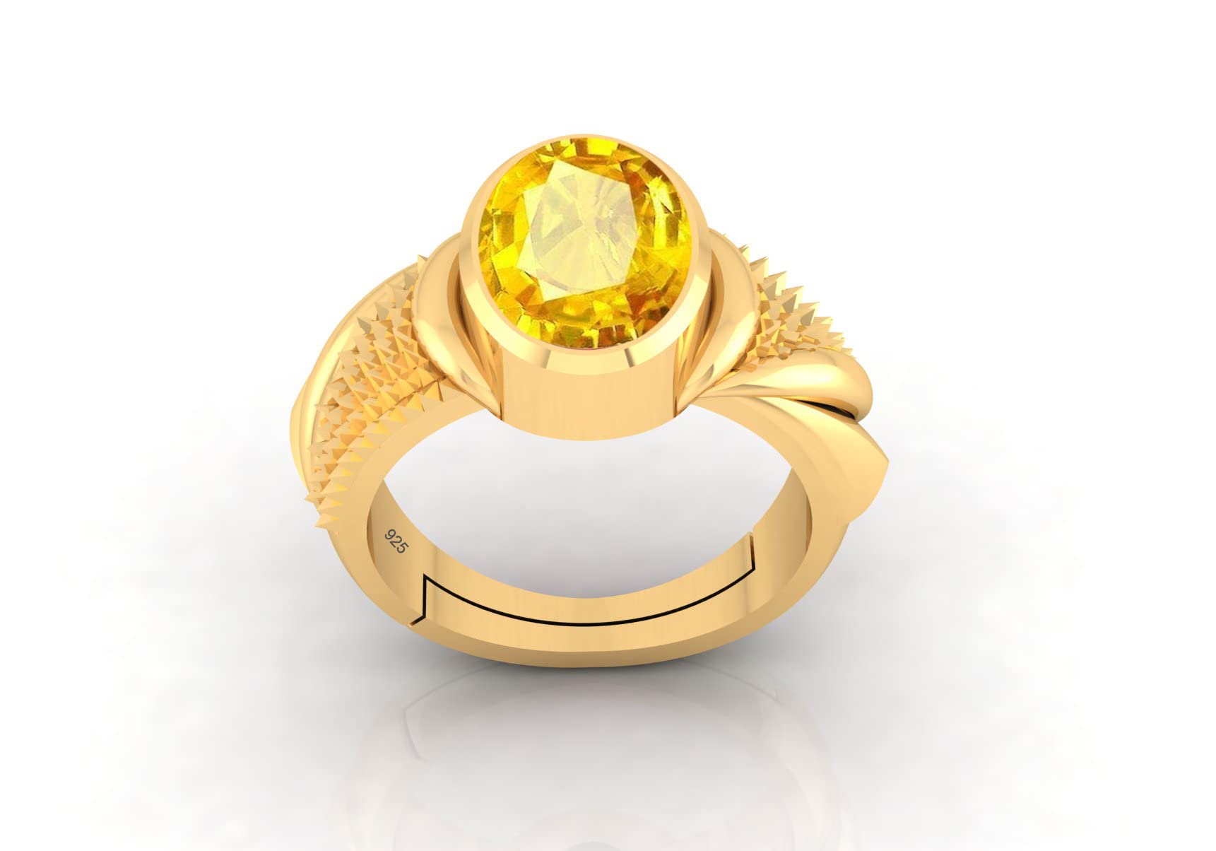 SIDHARTH GEMS9.00 Carat Yellow Sapphire Astrological Purpose 92.5 Sterling Silver Gold Plated Ring for Men & Women's Lab Approved Stone with Ring