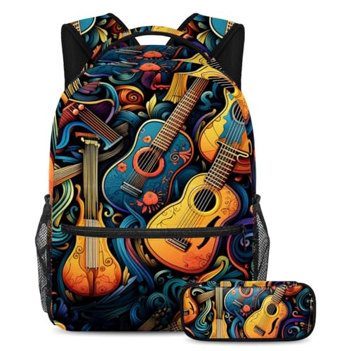 Cartable grande capacité avec trousse instruments guitare colorée pour soulager le dos des ados