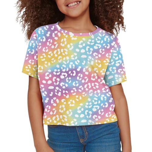 Image of Girls Crop Tees Crew Neck Casual Short Sleeve T Shirts Kids Loose Soft Comfortable Tees Blouses Shirt for Little Girl