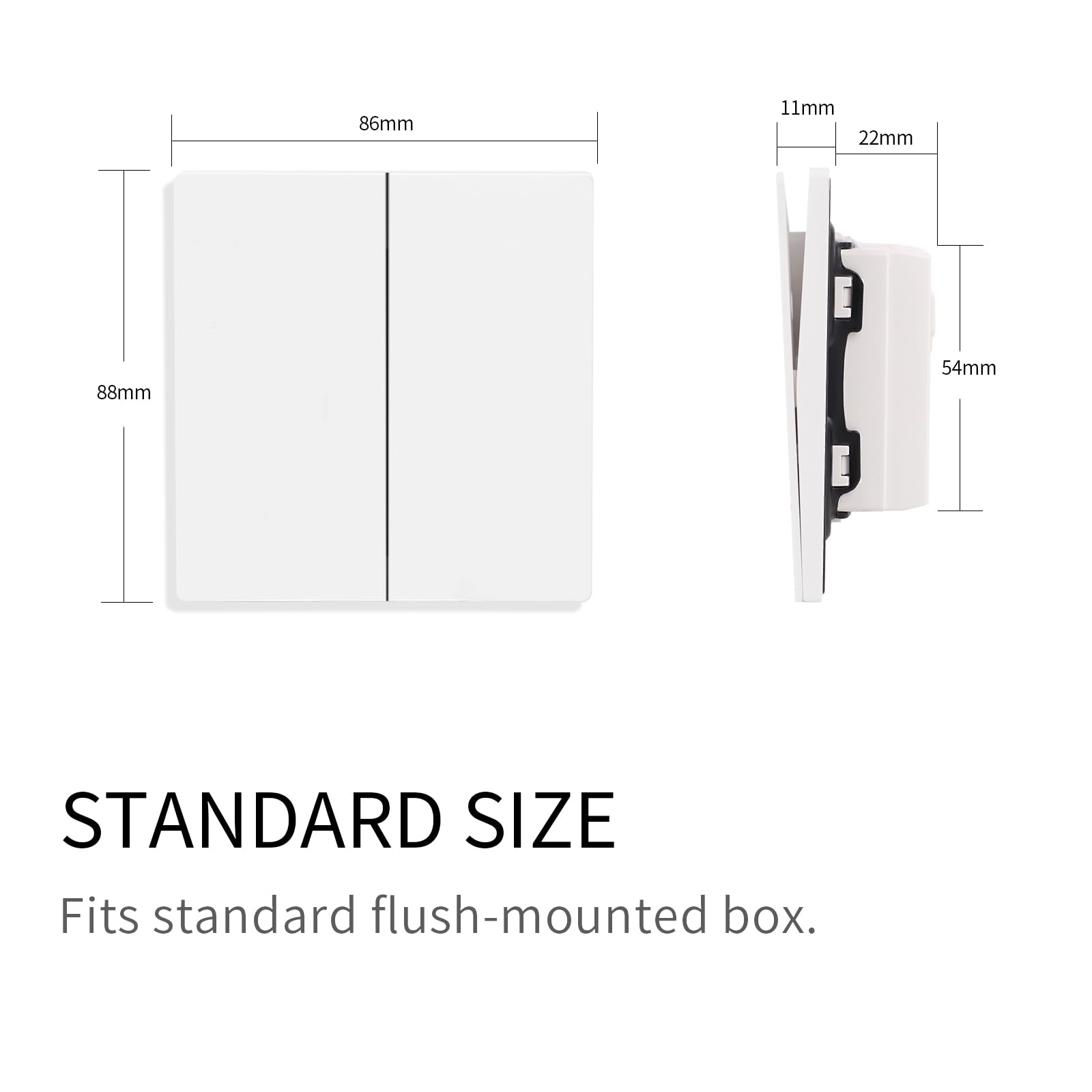 CNBINGO Rocker Button Switch, Plastic White Wall Plate, Electrical Single Light Switch, 2 Gang 2 Way - Image 3