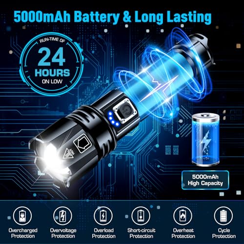 Image of Torches LED Super Bright, 900000 High Lumens Rechargeable Torch, Powerful Torch XHP70.2 with 6 Modes & Zoomable & IPX7 Waterproof, for Camping, Hiking, Emergencies(2 Pack)