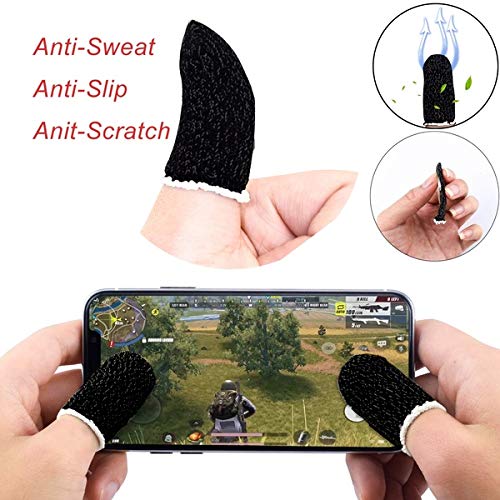 Image of Thumb & Finger Sleeve for Mobile Game with Super Conductive Fiber Fabric, Anti-Sweat & Breathable for PUBG, Garena Free Fire, Rules of Survival, Knives Out, COD Mobile (4 Pair-8 pcs With Black Pouch)
