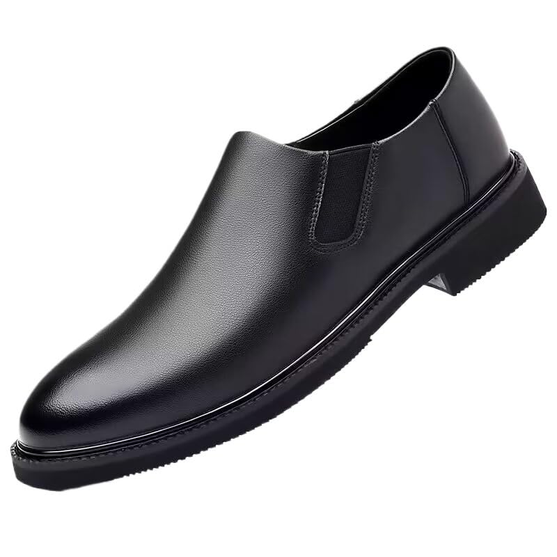 Men's Oxford Shoes Fashion Slip-On Round Anti-Slip Mid Chunky Heels Formal Loafers Low Top Work Dress Shoes Non-Slip Soft Sole Oxford Shoes